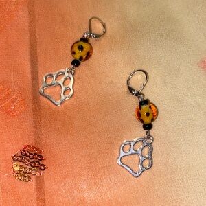 Handmade Earrings w New & Upcycled Beads in Leopard Print Glass Ceramic & Paws